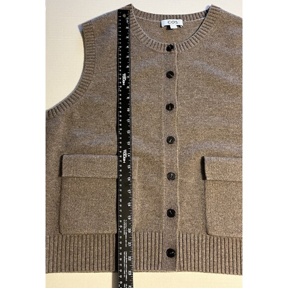 COS 100% WOOL BUTTONED Sweater Vest Pockets EUC Brown Womens Large - Picture 6 of 16